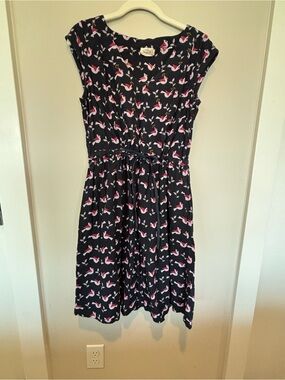 Mata Traders Navy Dress with Pink & White Bird Print